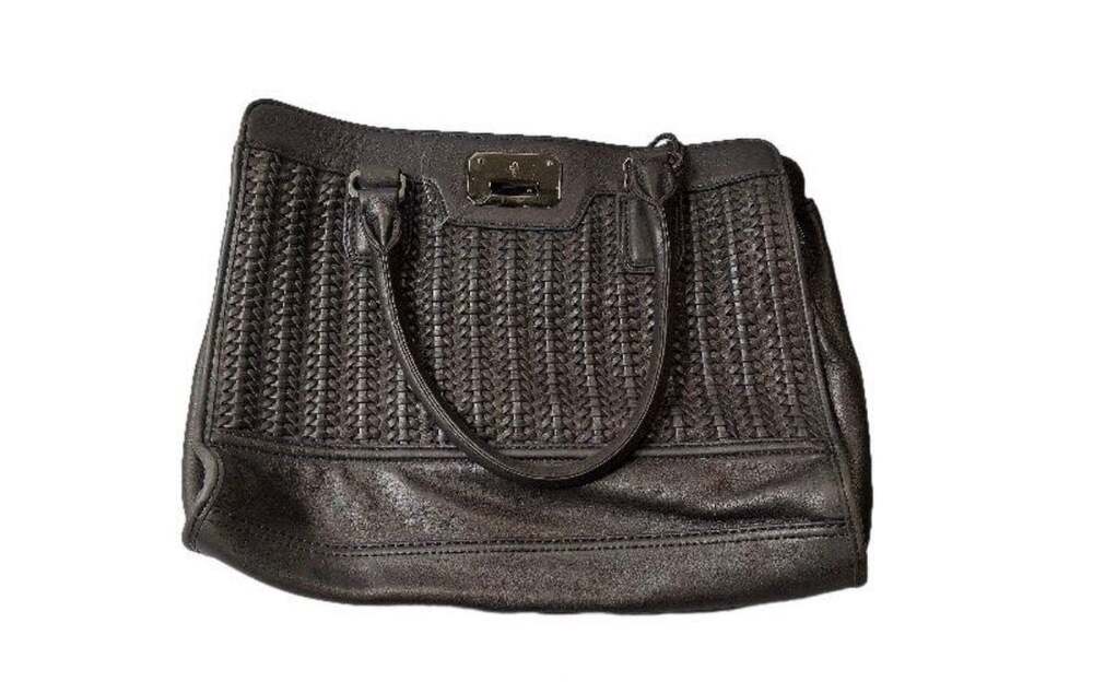 Vintage Cole Haan Genevieve Hand-Woven Leather Tote Bag with Blue Lining
